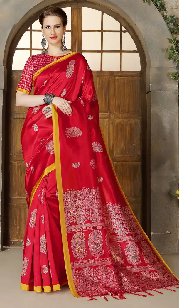 Red Color Silk Casual Wear Saree Blouse - 449555095