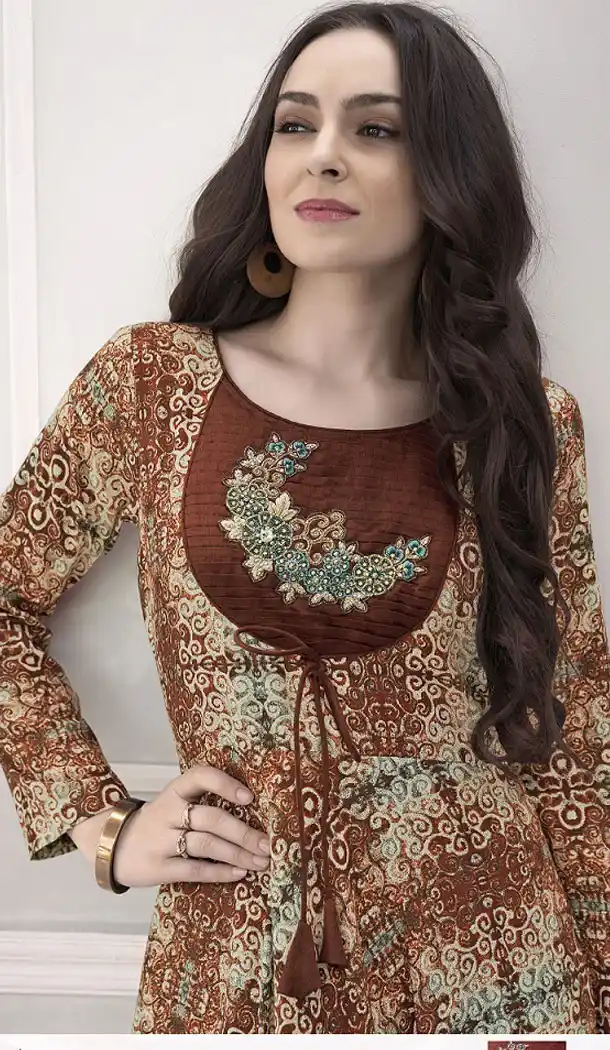 Brown Color Heavy Rayon Party Wear Readymade Gown - 450255131