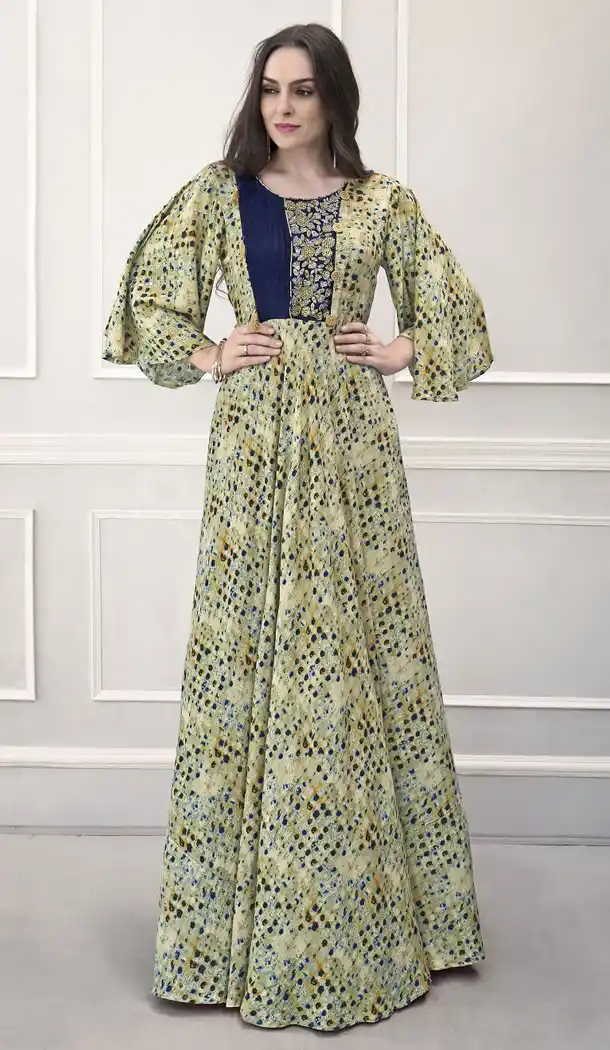 Light Green Color Heavy Rayon Party Wear Readymade Gown - 450255132