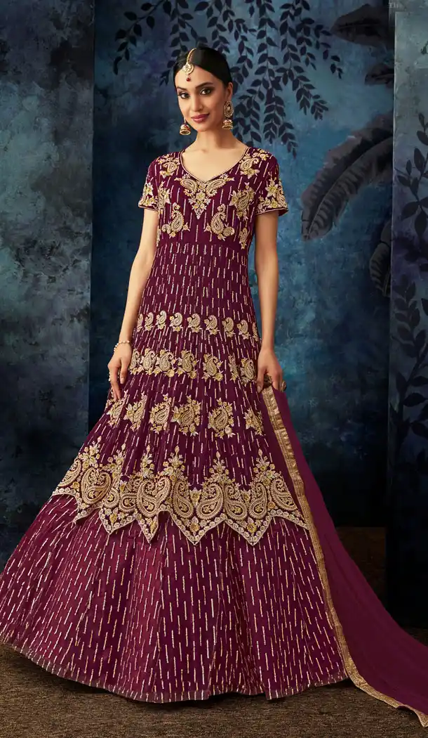 Violet Color Georgette Eid Pakistani Anarkali Salwar Kameez - 453155580