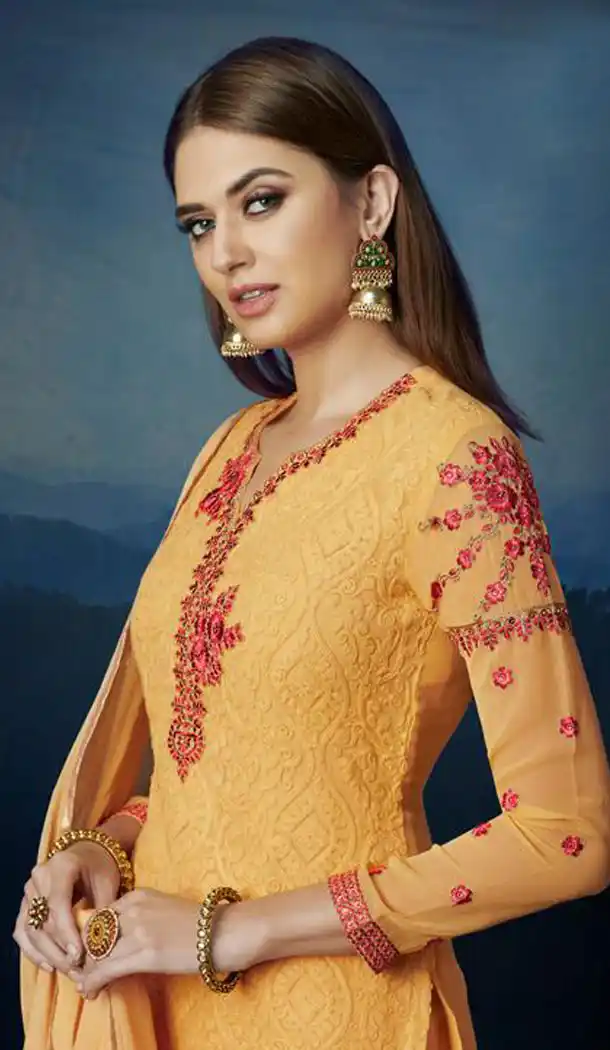 Yellow Color Premium Georgette Eid Wear Salwar Kameez - 453255583