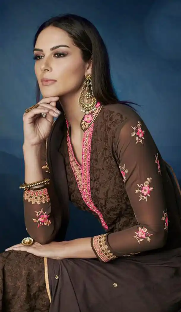 Coffee Color Premium Georgette Eid Wear Salwar Kameez - 453255586