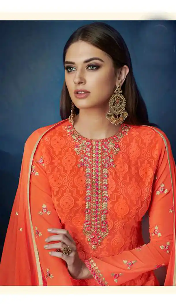 Orange Color Premium Georgette Eid Wear Salwar Kameez - 453255587
