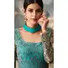 Rama Green Color Net Eid Special Pakistani Knee Length Salwar Kameez
