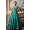 Rama Green Color Net Eid Special Pakistani Knee Length Salwar Kameez