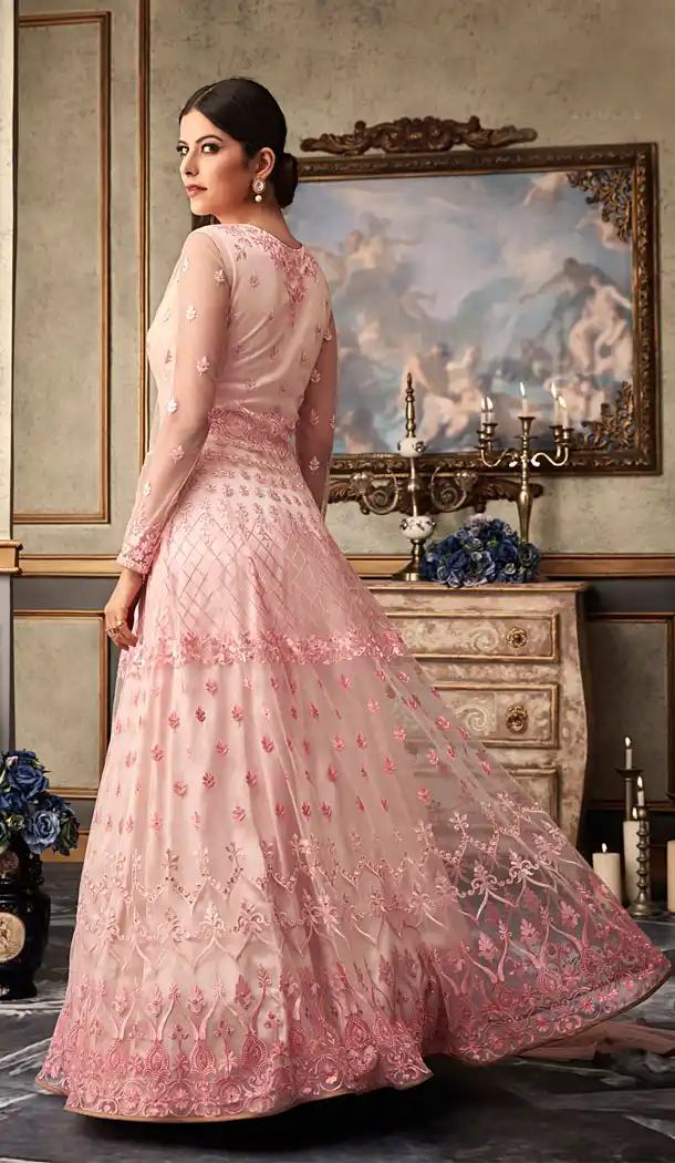 Light Pink Color Net Eid Special Pakistani Knee Length Salwar Kameez