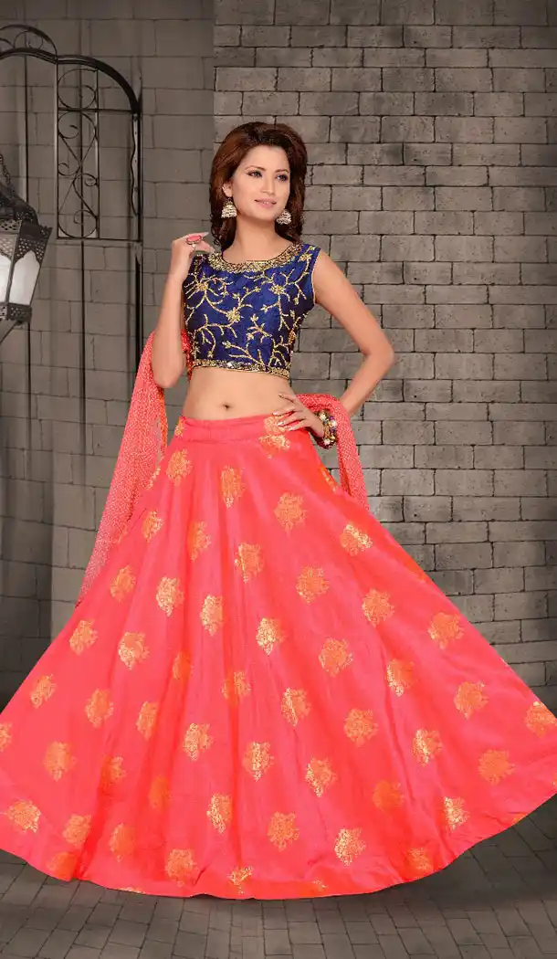 Rose Pink Color Brocade Party Wear Fully Stitched Lehenga Choli - 456055973