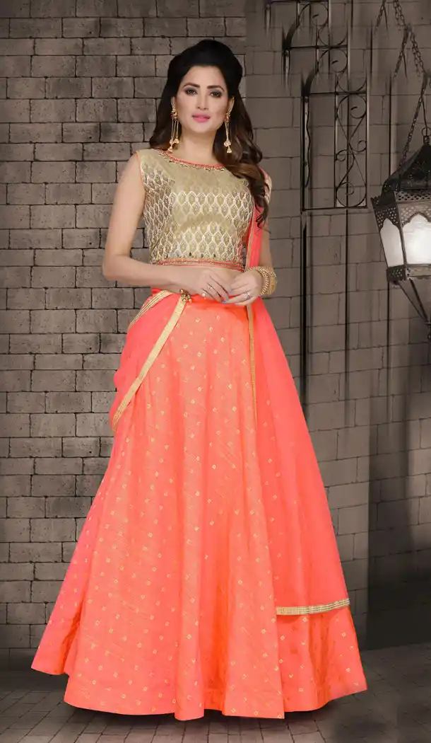 Peach Color Brocade Party Wear Fully Stitched Lehenga Choli - 456055974