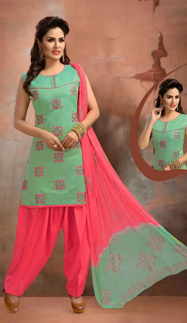 Rama Green Color Chanderi Silk Party Wear Readymade Salwar Kameez - 455855925