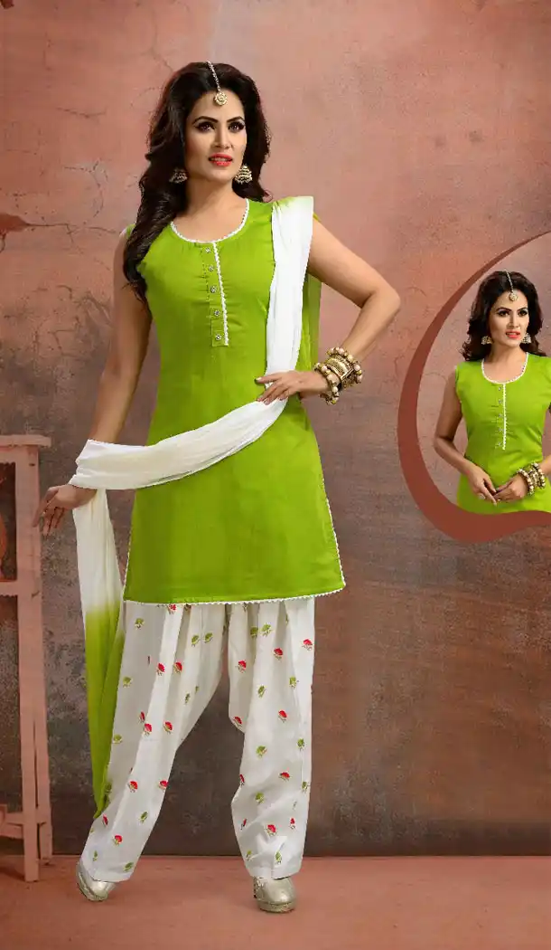 Green Color Chanderi Silk Party Wear Readymade Salwar Kameez - 455855926