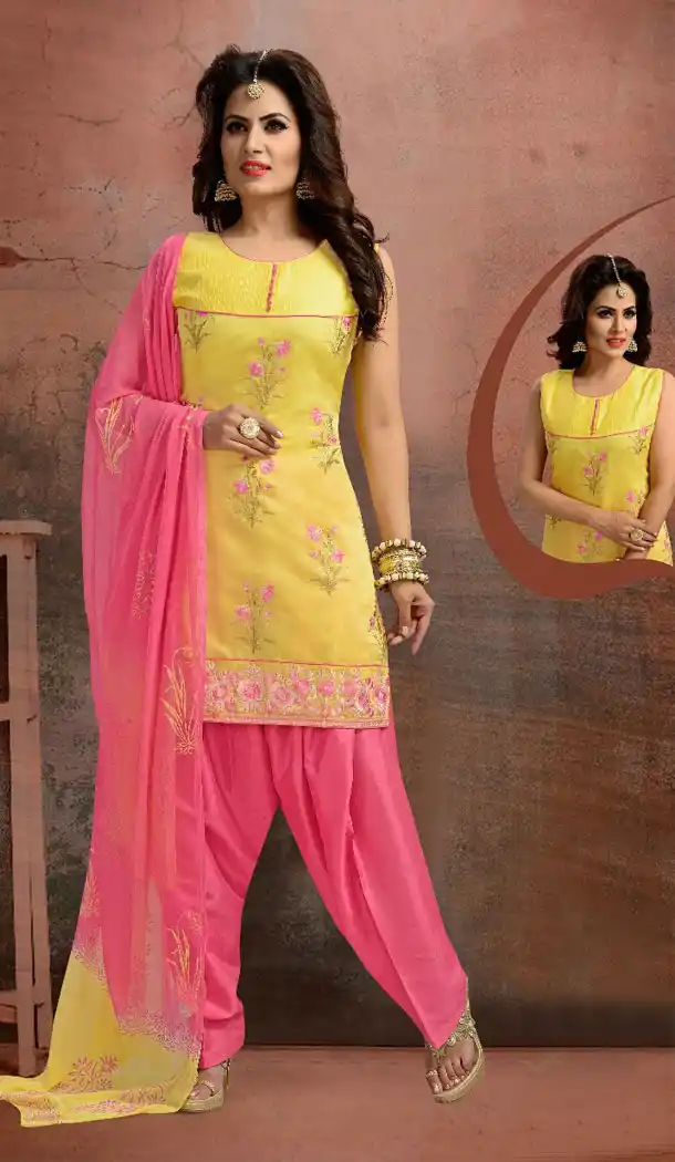 Yellow Color Chanderi Silk Party Wear Readymade Salwar Kameez - 455855927