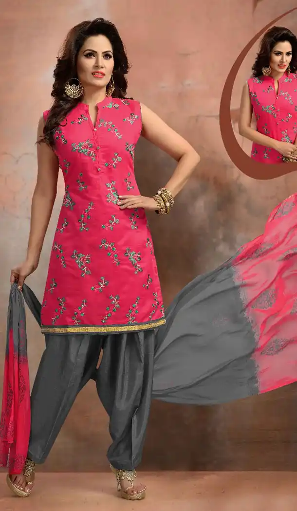 Rose Pink Color Chanderi Silk Party Wear Readymade Salwar Kameez - 455855929