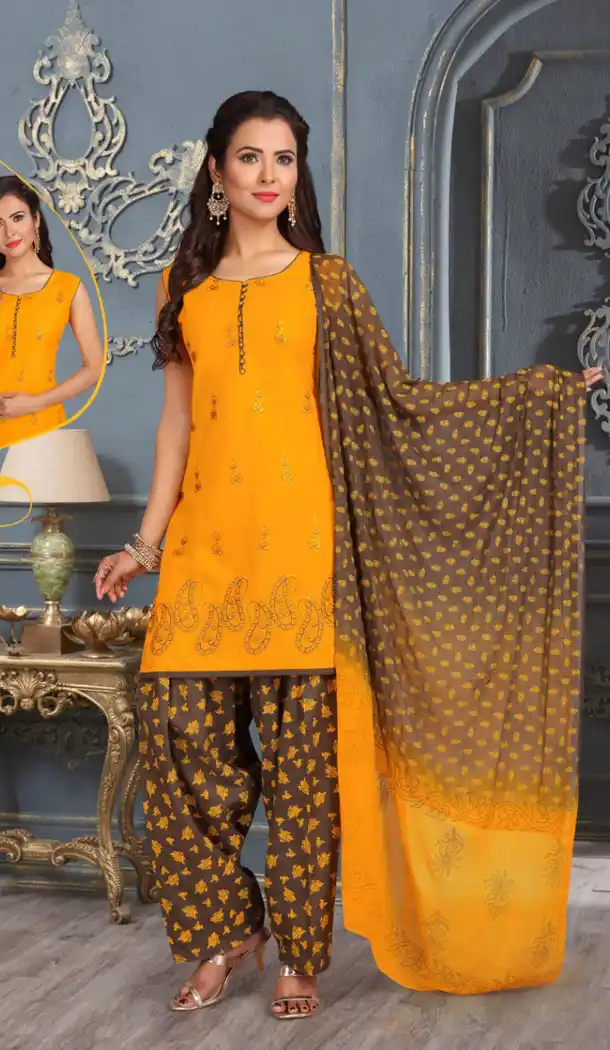Yellow Color Chanderi Silk Party Wear Readymade Salwar Kameez - 455855934