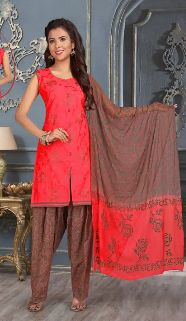 Tomato Red Color Chanderi Silk Party Wear Readymade Salwar Kameez - 455855935