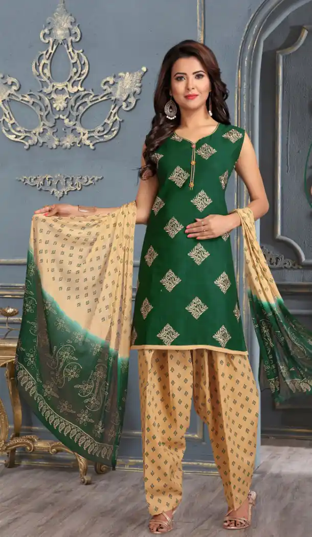 Green Color Chanderi Silk Party Wear Readymade Salwar Kameez - 455855937