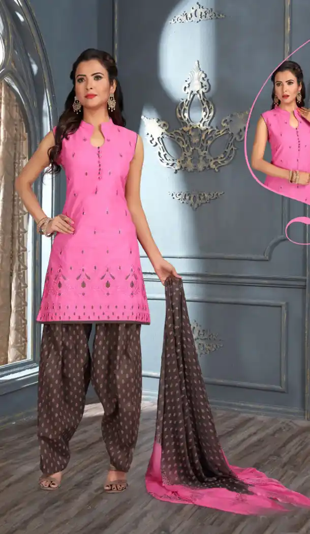 Pink Color Chanderi Silk Party Wear Readymade Salwar Kameez - 455855938