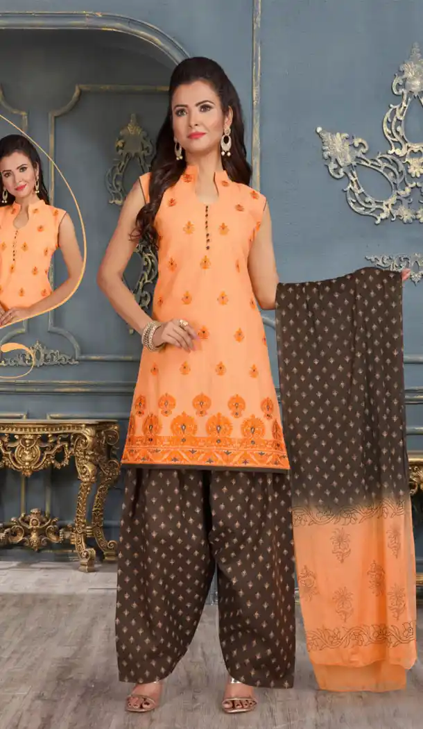 Light Orange Color Chanderi Silk Party Wear Readymade Salwar Kameez - 455855939