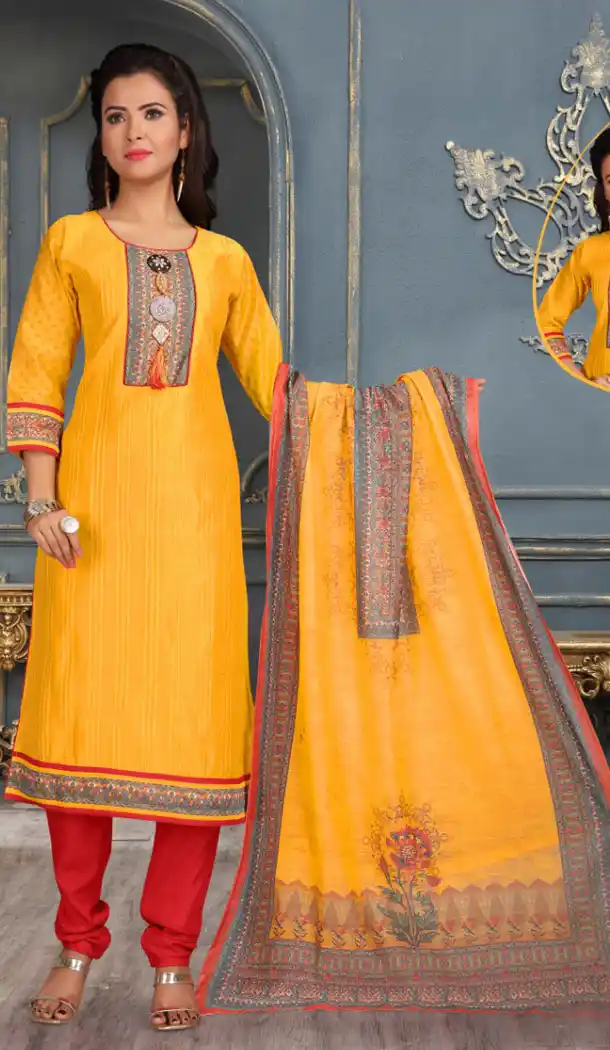 Yellow Color Chanderi Silk Party Wear Readymade Salwar Kameez - 455855942
