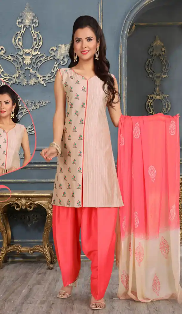 Tan Color Chanderi Silk Party Wear Readymade Salwar Kameez