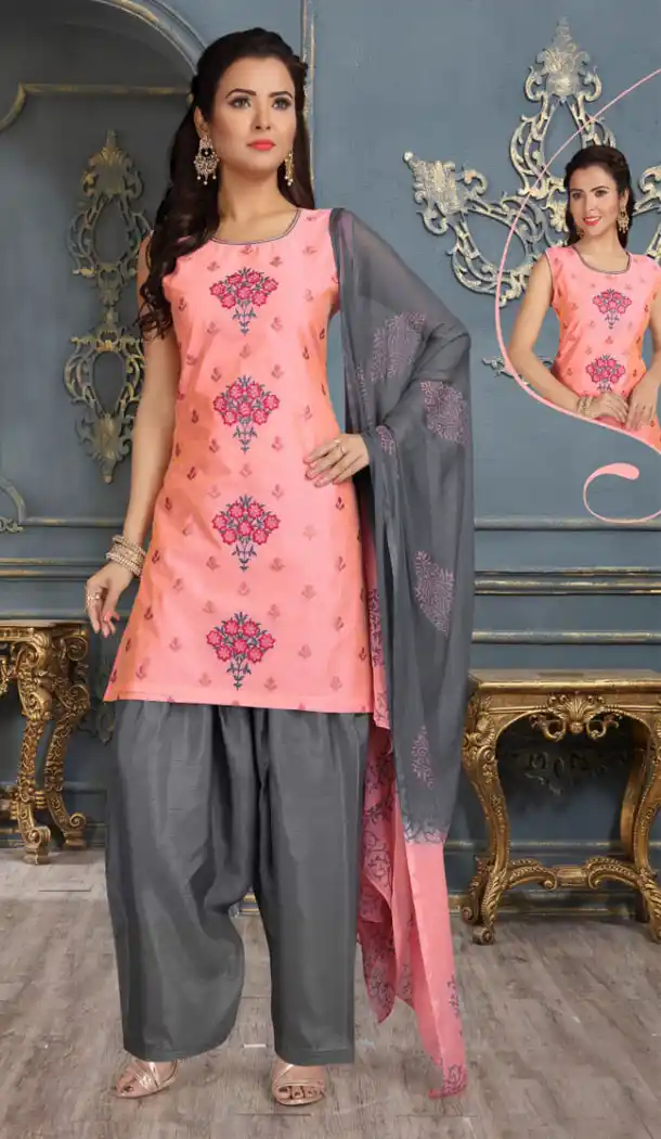 Pink Color Chanderi Silk Party Wear Readymade Salwar Kameez - 455855948