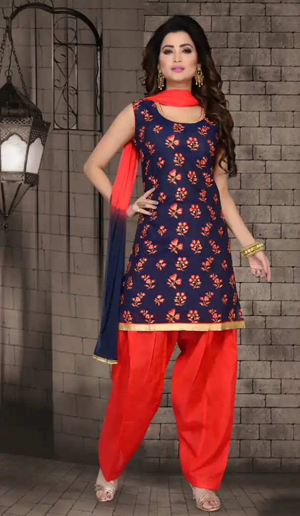 Navy Blue Color Chanderi Silk Party Wear Readymade Salwar Kameez - 455855951