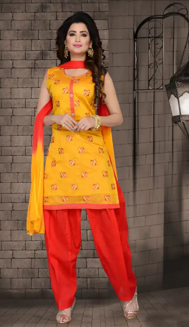Yellow Color Chanderi Silk Party Wear Readymade Salwar Kameez - 455855952