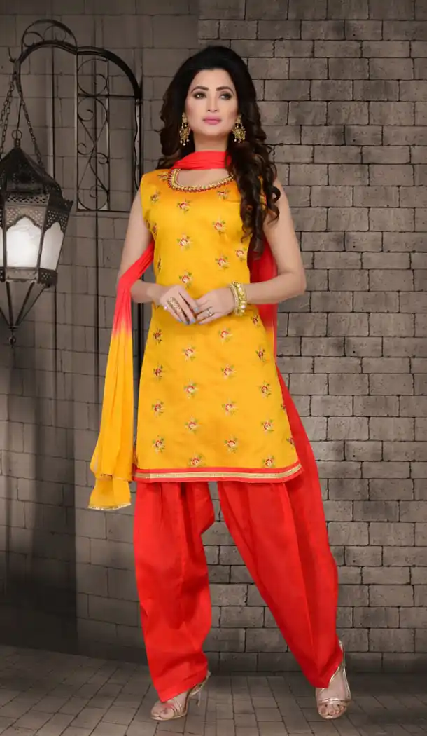 Yellow Color Chanderi Silk Party Wear Readymade Salwar Kameez - 455855953