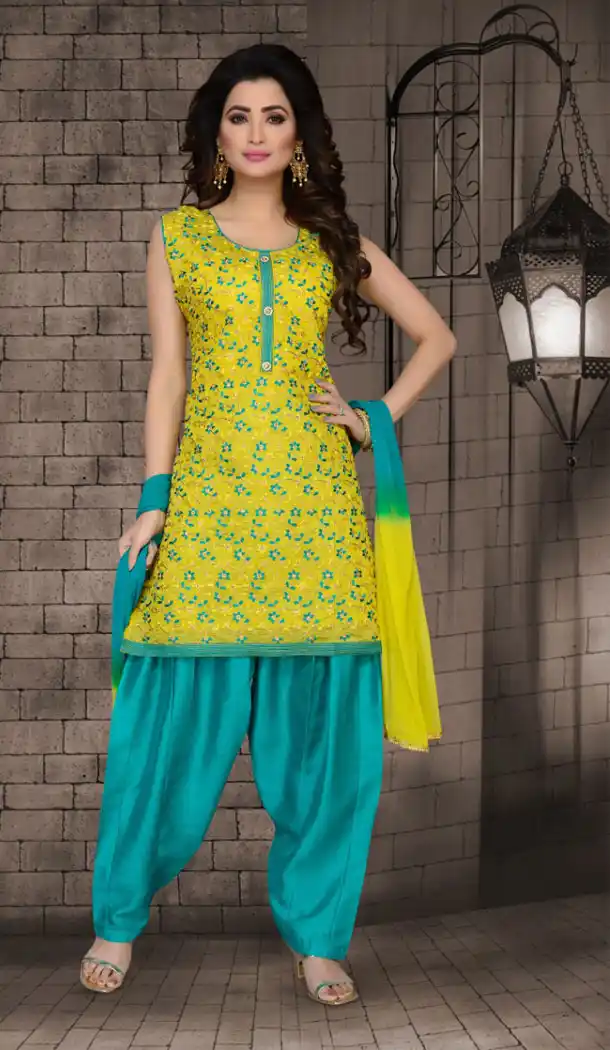 Olive Color Chanderi Silk Party Wear Readymade Salwar Kameez - 455855956