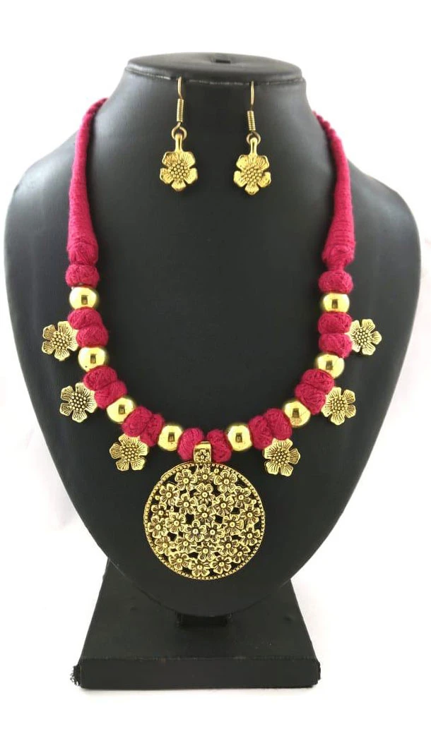 Fabulous Oxidized German Silver Thread Neck Less Set With Earring - 454155719