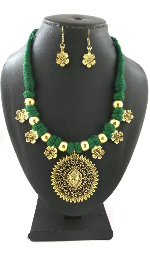 Oxidized German Silver Thread Neck Less Set With Earring - 454155731