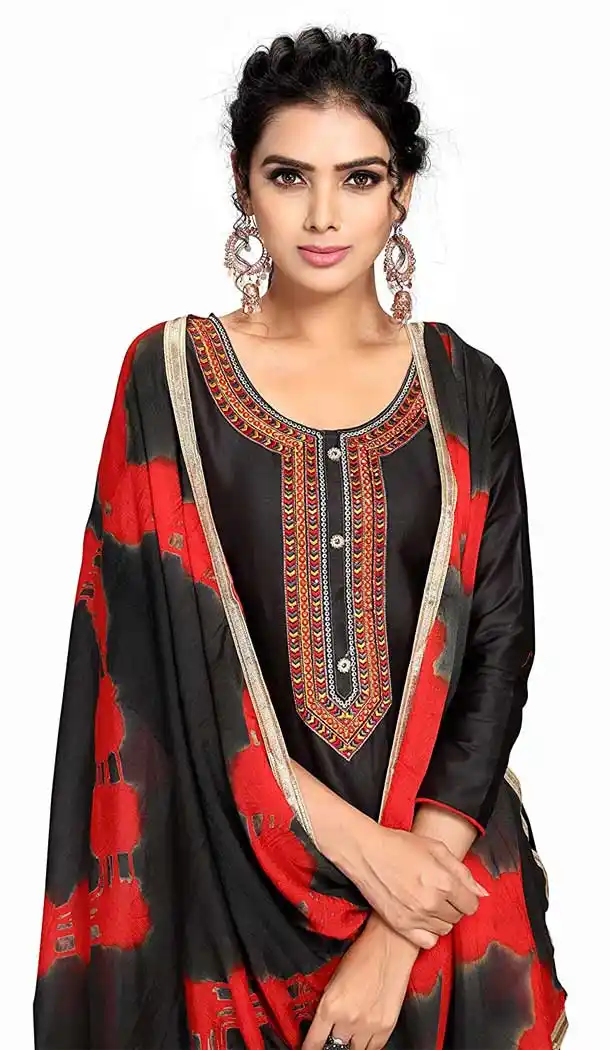 Black Color Pure Jam Silk Cotton Casual Wear Churidar Kameez - 455655884