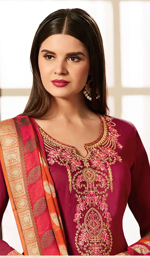 Ruby Color Pure Jam Silk Cotton Casual Wear Churidar Kameez - 455655881