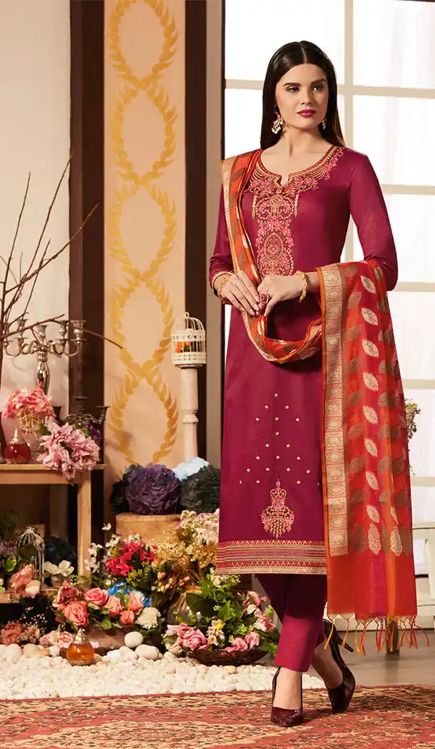 Ruby Color Pure Jam Silk Cotton Casual Wear Churidar Kameez - 455655881
