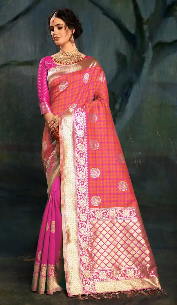 Red And Magenta Color Banarasi Silk Traditional Saree - 452655506