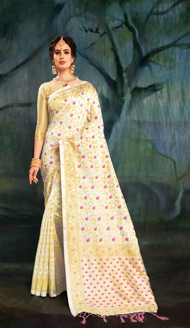 White Color Banarasi Silk Traditional Saree - 452655508