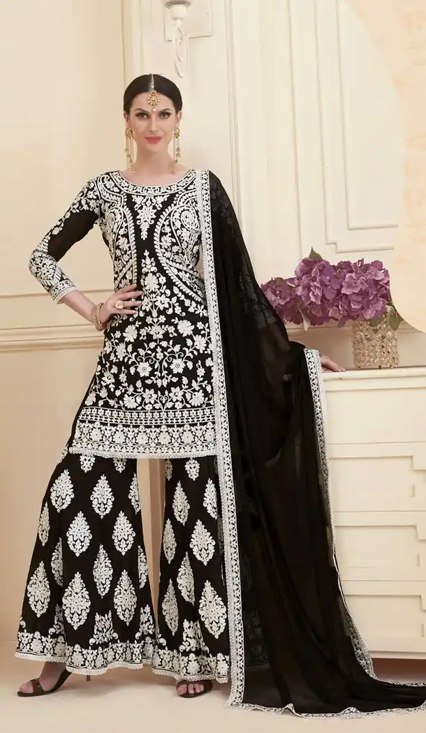Maroon Color Georgette Eid Wear Pakitani Palazzo Suit - 453355592