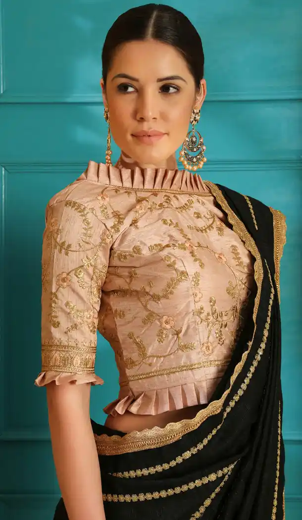 Black Color Silk Party Wear Plus Size Saree Blouse - 458256446