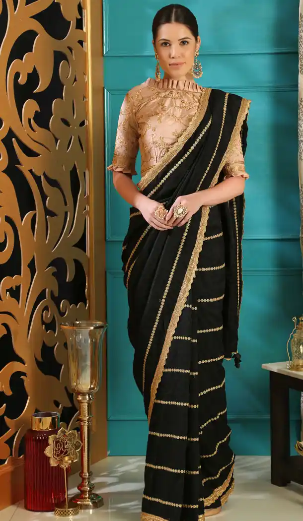 Black Color Silk Party Wear Plus Size Saree Blouse - 458256446