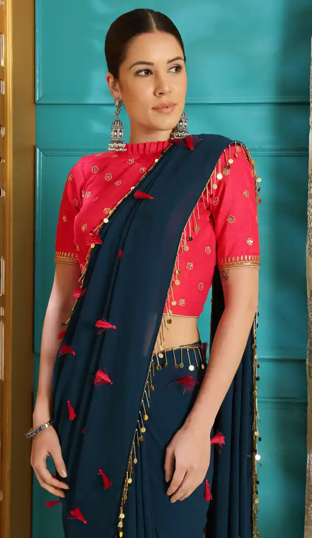 Teal Blue Color Pure Georgette Party Wear Plus Size Saree Blouse - 458256447