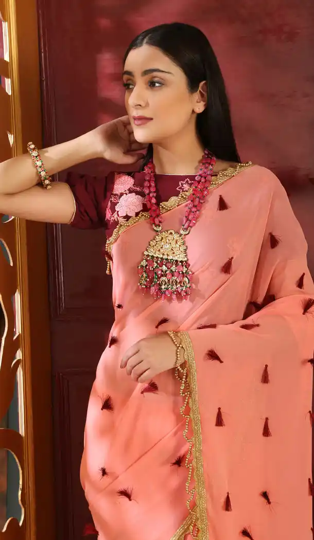Pink Color Pure Georgette Party Wear Plus Size Saree Blouse - 458256449