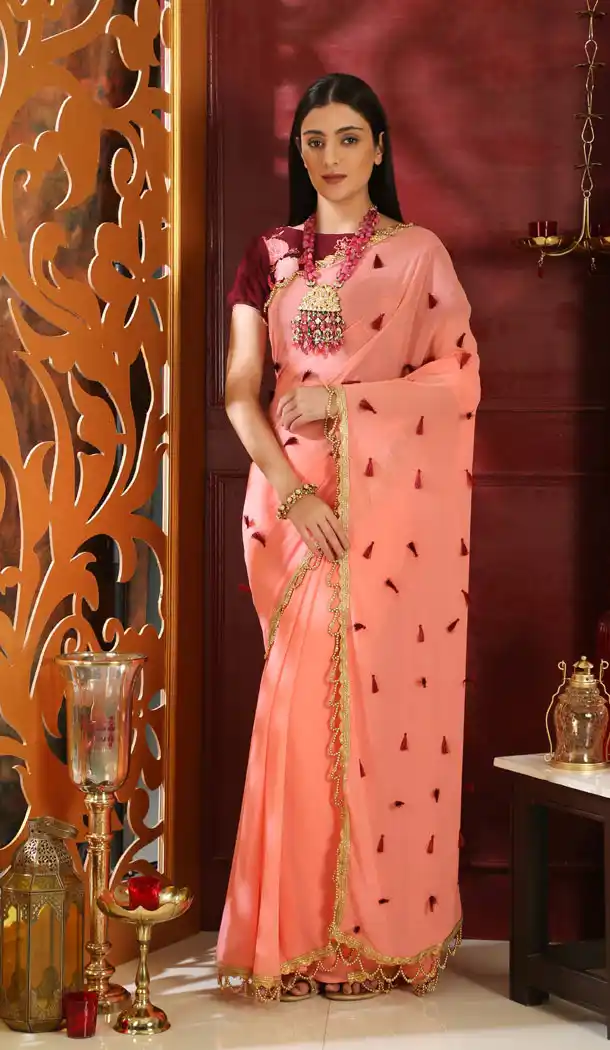 Pink Color Pure Georgette Party Wear Plus Size Saree Blouse - 458256449