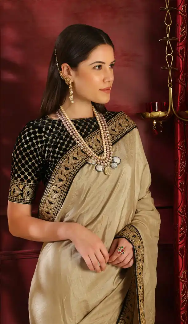 Beige Color Pure Georgette Party Wear Plus Size Saree Blouse - 458256450