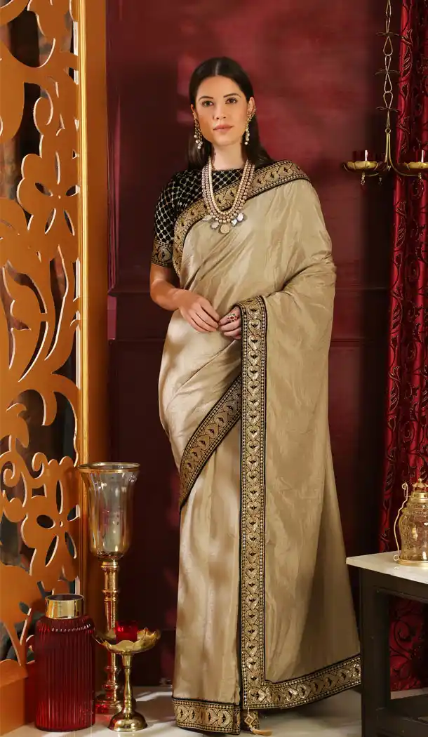Beige Color Pure Georgette Party Wear Plus Size Saree Blouse - 458256450