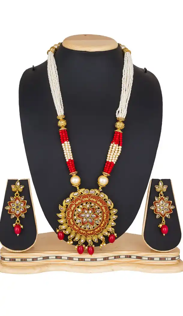 Aesthetic Multi Color Moti Pendant Necklace Jewellry Set - 461756850