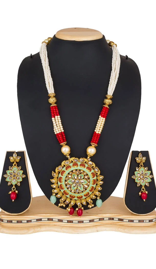 Majesty Multi Color Moti Pendant Necklace Jewellry Set - 461756851