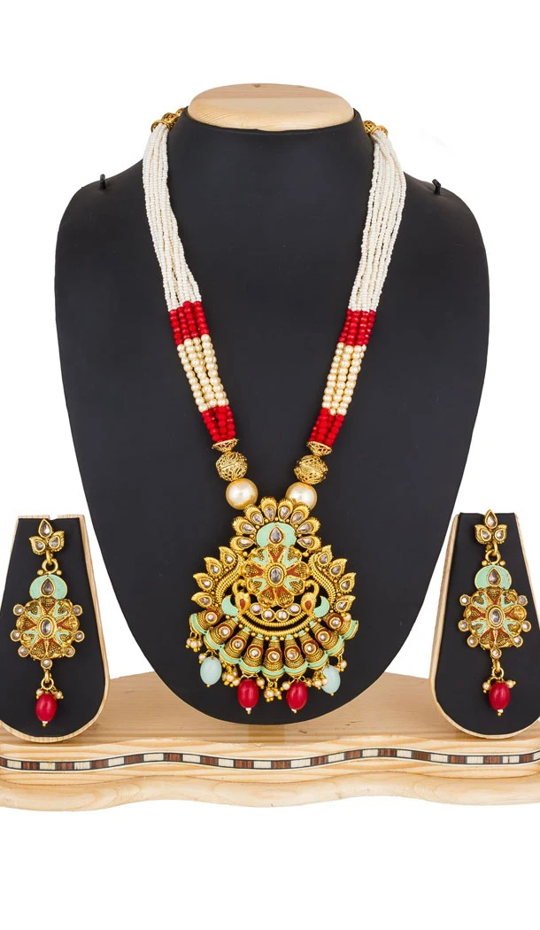 Tantalizing Multi Color Moti Pendant Necklace Jewellery Set - 461756853