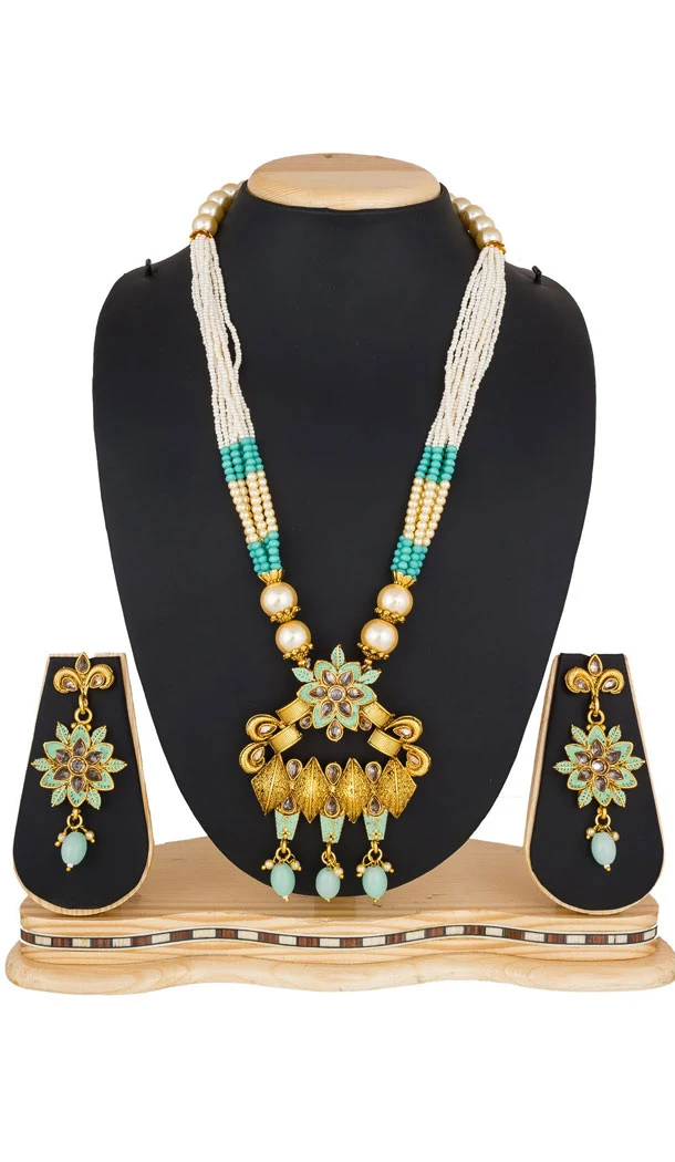 Aesthetic Multi Color Moti Pendant Necklace Jewellery Set - 461756857