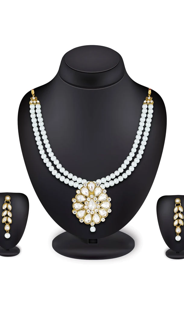 Off White Color Moti Pendant Necklace Jewellery Set - 461756864