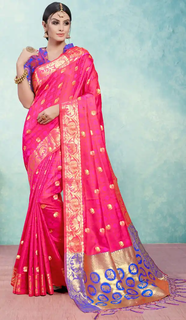 Pink Color Banarasi Art Silk Traditional Plus Size Saree Blouse