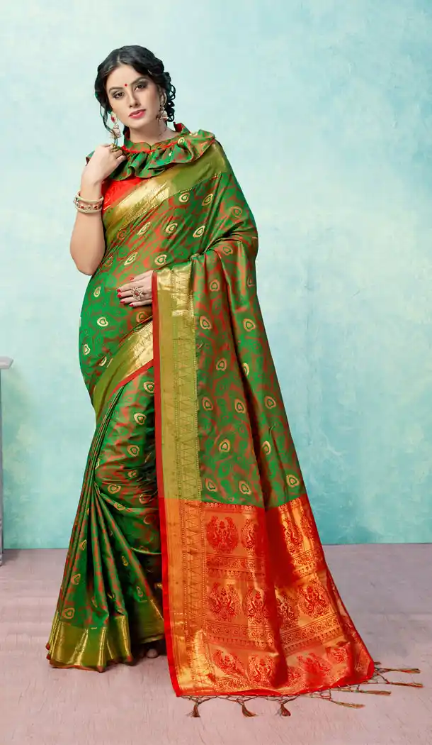 Green And Red Color Banarasi Art Silk Traditional Plus Size Saree Blouse - 455055823